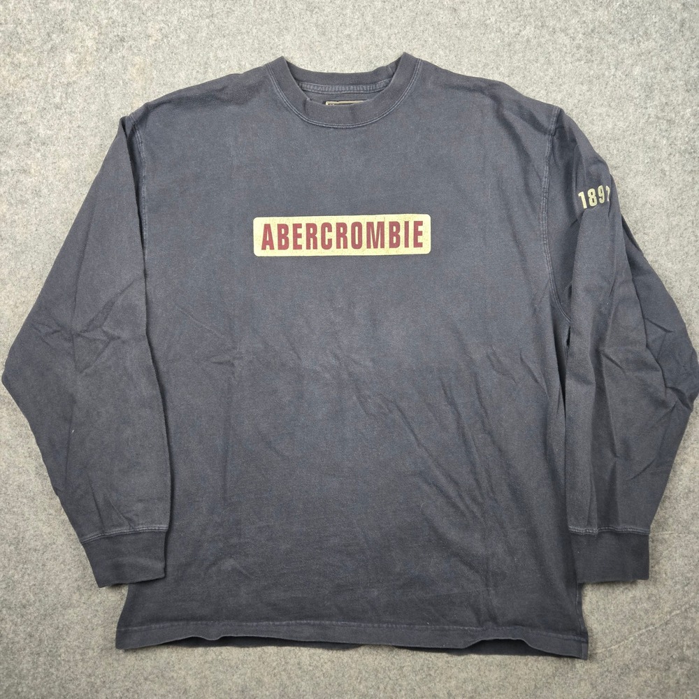 Y2K‎ Abercrombie Fitch Shirt Mens XL Navy Blue Graphic Logo Long Sleeve Vintage